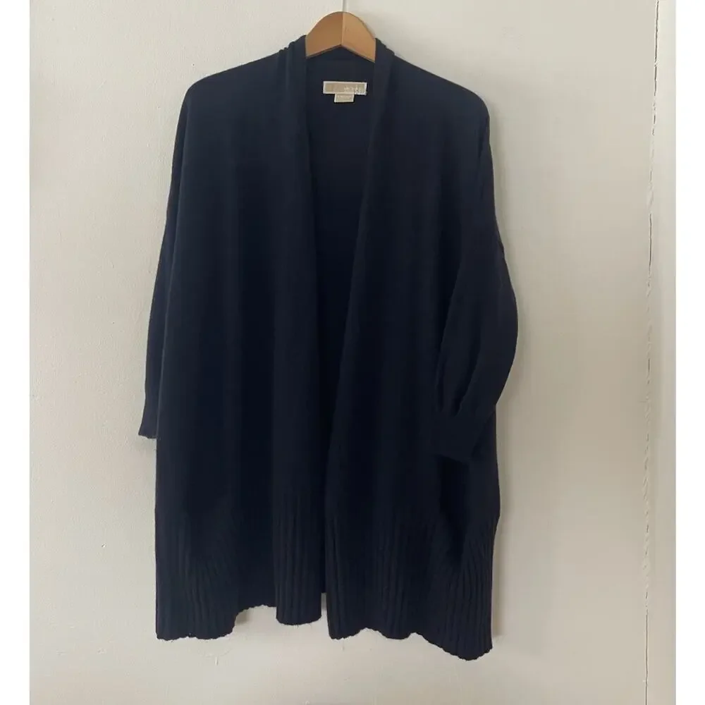 Michael Kors 100% Cashmere Navy Blue Open Cardigan Sweater 3/4 Sleeves